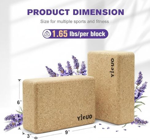YIGUO 2 Pack Cork Yoga Blocks | Natural Eco-Friendly High Density Non-Slip Yoga Blocks for Women & Men | 9x6x3 Inches for Yoga, Pilates, Stretching in Saudi Arabia