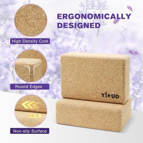YIGUO 2 Pack Cork Yoga Blocks | Natural Eco-Friendly High Density Non-Slip Yoga Blocks for Women & Men | 9x6x3 Inches for Yoga, Pilates, Stretching in Saudi Arabia