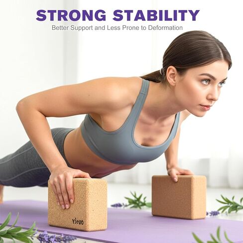 YIGUO 2 Pack Cork Yoga Blocks | Natural Eco-Friendly High Density Non-Slip Yoga Blocks for Women & Men | 9x6x3 Inches for Yoga, Pilates, Stretching in Saudi Arabia