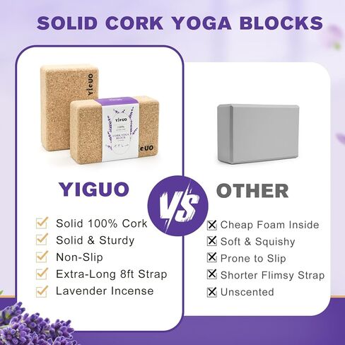 YIGUO 2 Pack Cork Yoga Blocks | Natural Eco-Friendly High Density Non-Slip Yoga Blocks for Women & Men | 9x6x3 Inches for Yoga, Pilates, Stretching in Saudi Arabia