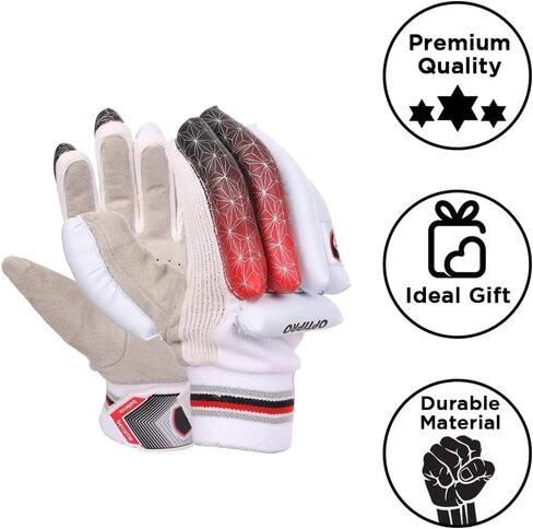 قفازات الضرب Optipro لنخيل نسيج الكريكيت الفاخر، لفات أصابع PVC غير سامة، ظهر قطني جيد التهوية وخفيف الوزن، مقاوم للعرق لقبضة أفضل، أبيض، كبير in Saudi Arabia