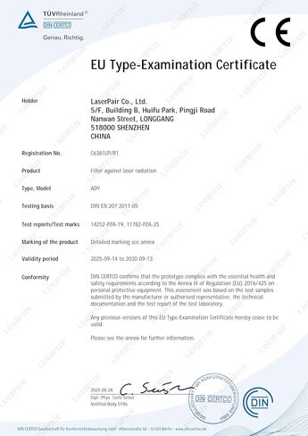 نظارات حماية ليزر بالأشعة تحت الحمراء LaserPair 755/808/1064nm، Alexandrite، Diodes، ND: YAG حماية الليزر وفقًا لـ CE EN207 (الطراز: ADY) in Kuwait