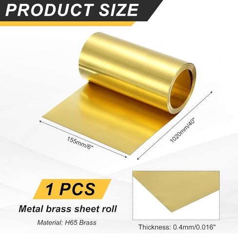 uxcell Brass Sheet Roll, 40" x 6" x 0.016" Metal Flashing Brass Foil Roll for Crafting, Electrical DIY Projects Repairs, Gold in Saudi Arabia
