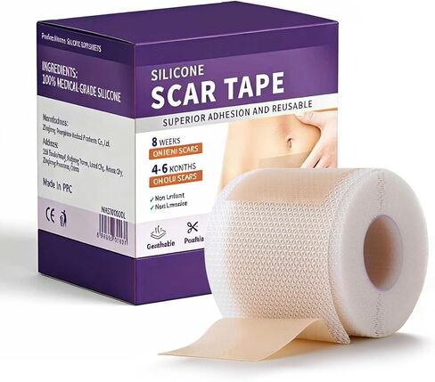 أوراق الندبات المصنوعة من السيليكون من الدرجة الطبية، (لفة الندبات 1.6 بوصة × 60 بوصة - 1.5 متر) - شرائط شريط إزالة الندبات القابلة لإعادة الاستخدام للعمليات الجراحية، القسم القيصري، شد البطن، إزالة نتوءات الجدرة (طبيعية) in Kuwait