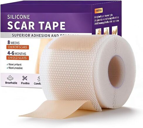 أوراق الندبات المصنوعة من السيليكون من الدرجة الطبية، (لفة الندبات 1.6 بوصة × 60 بوصة - 1.5 متر) - شرائط شريط إزالة الندبات القابلة لإعادة الاستخدام للعمليات الجراحية، القسم القيصري، شد البطن، إزالة نتوءات الجدرة (طبيعية) in Kuwait