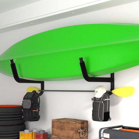 Kayak Wall Rack 2 Pack, Heavy Duty Kayak Hooks for Garage Wall Mount Storage, 300 LB Capacity Kayak Wall Hanger with Fixing Straps and Paddle Board Holder for Kayak, Canoe, Ladder, Surfboards in Kuwait