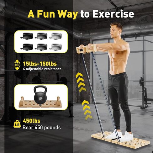 Push Up Board 30 in 1 Foldable with Resistance Bands - Thickened Pine Wood Multi-Push Up Board for Men & Women, Portable Gym/Home Workout Gear for Chest, Shoulders, Arms & Back in Saudi Arabia