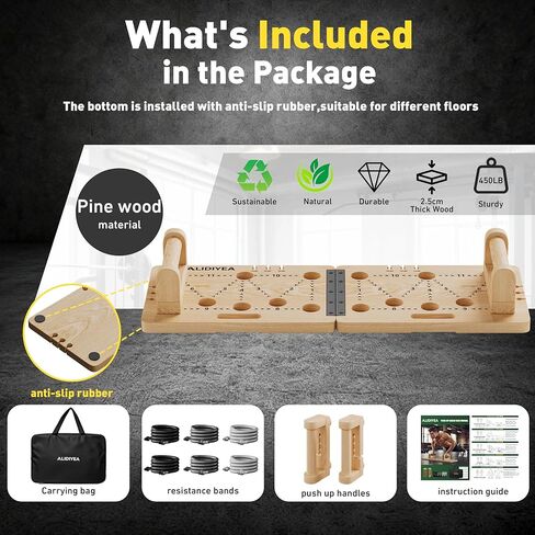 Push Up Board 30 in 1 Foldable with Resistance Bands - Thickened Pine Wood Multi-Push Up Board for Men & Women, Portable Gym/Home Workout Gear for Chest, Shoulders, Arms & Back in Saudi Arabia
