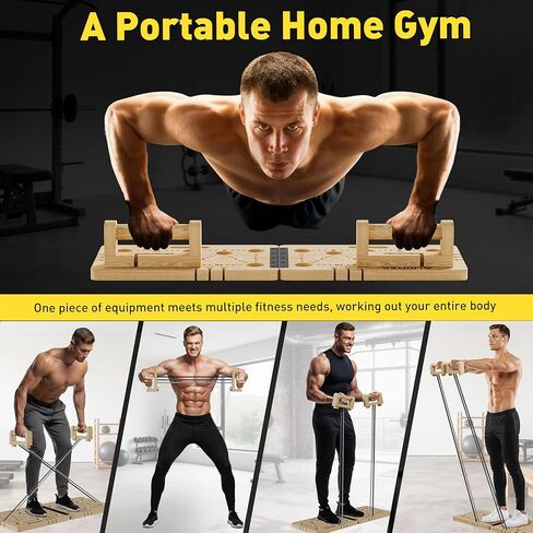 Push Up Board 30 in 1 Foldable with Resistance Bands - Thickened Pine Wood Multi-Push Up Board for Men & Women, Portable Gym/Home Workout Gear for Chest, Shoulders, Arms & Back in Saudi Arabia