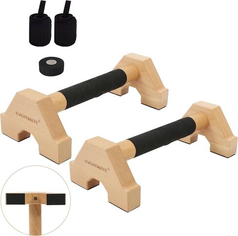 EVERYMATE Wood Push Up Bars Parallettes Bars with Rubber Feet, Anti-slip Handstand Bars for Calisthenics, Equipment for Home, Push Up Handles for Floor, Handstand Push Up Handles, Support 600 LB in Saudi Arabia