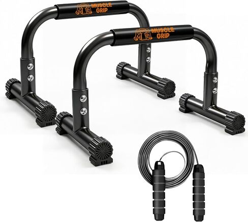 Push Up Bars Parallettes, 10" Heavy-Duty Steel Dip Bars with Non-Slip Foam Handles, Calisthenics Equipment for Handstands, L-Sit & Dips, Home Gym Workout Set with Jump Rope in Saudi Arabia