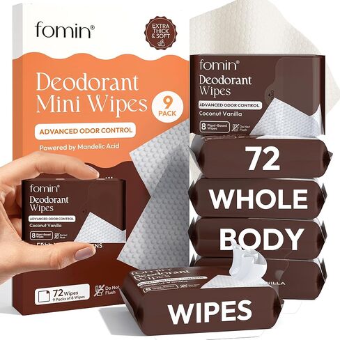 FOMIN Acidified Travel Deodorant Mini Wipes For Women & Men- Variety Pack - 72 Count - pH Balanced, Biodegradeable Mini Deodorant Travel Size Wipes - Plastic-Free, Underarm Body Wipes in Saudi Arabia