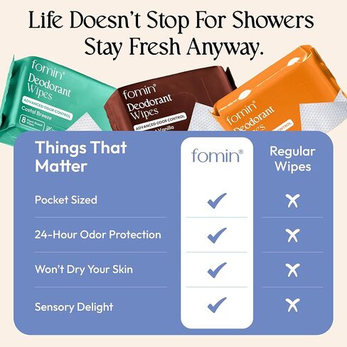 FOMIN Acidified Travel Deodorant Mini Wipes For Women & Men- Variety Pack - 72 Count - pH Balanced, Biodegradeable Mini Deodorant Travel Size Wipes - Plastic-Free, Underarm Body Wipes in Saudi Arabia
