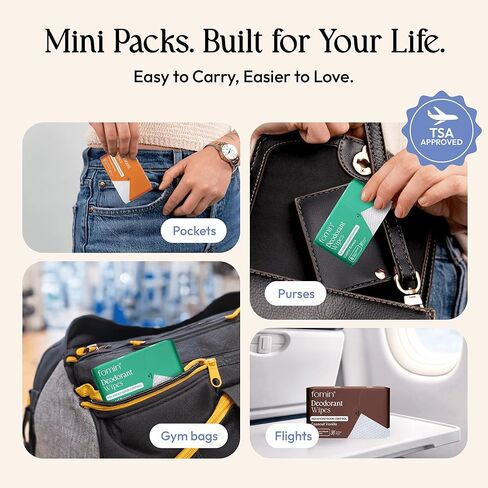 FOMIN Acidified Travel Deodorant Mini Wipes For Women & Men- Variety Pack - 72 Count - pH Balanced, Biodegradeable Mini Deodorant Travel Size Wipes - Plastic-Free, Underarm Body Wipes in Saudi Arabia