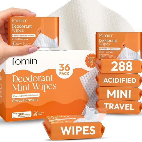FOMIN Acidified Travel Deodorant Mini Wipes For Women & Men- Variety Pack - 72 Count - pH Balanced, Biodegradeable Mini Deodorant Travel Size Wipes - Plastic-Free, Underarm Body Wipes in Saudi Arabia