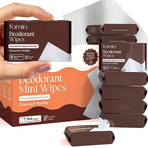 FOMIN Acidified Travel Deodorant Mini Wipes For Women & Men- Variety Pack - 72 Count - pH Balanced, Biodegradeable Mini Deodorant Travel Size Wipes - Plastic-Free, Underarm Body Wipes in Saudi Arabia