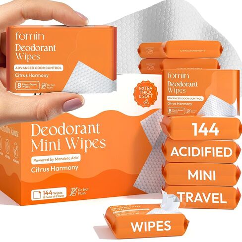 FOMIN Acidified Travel Deodorant Mini Wipes For Women & Men- Variety Pack - 72 Count - pH Balanced, Biodegradeable Mini Deodorant Travel Size Wipes - Plastic-Free, Underarm Body Wipes in Saudi Arabia