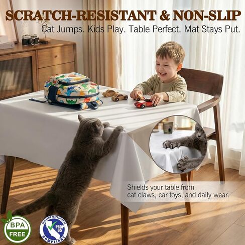 وسادة حماية طاولة من الفينيل لغرفة الطعام، مفرش طاولة مقاوم للحرارة والخدش مع دعامة من الفلانيل، سهل التنظيف والتشذيب، غطاء طاولة عالي التحمل مقاوم للماء، وسادة مقاومة للحرارة قابلة لإعادة الاستخدام مقاس 108 بوصة × 54 بوصة in Kuwait