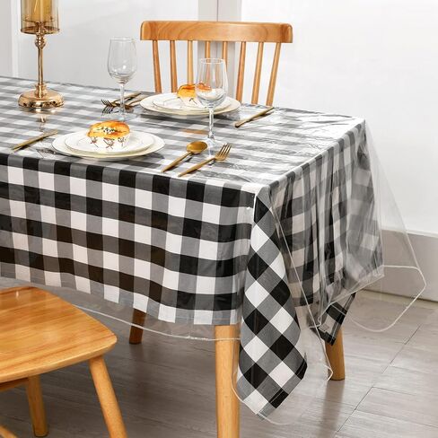 XWZO Clear Plastic Tablecloth Rectangle - 100% Waterproof Oilproof Stain Resistant Wipeable Vinyl Table Cloth, Transparent Cover Protector for Dining, Parties, 60 x 84 Inch in Kuwait