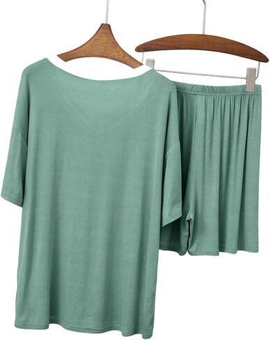 Pajamas For Women Set V-Neck Two Piece Modal Pajama Sets Short Sleeve Tshirt with Shorts Lightweight Summer Loungewear in Saudi Arabia