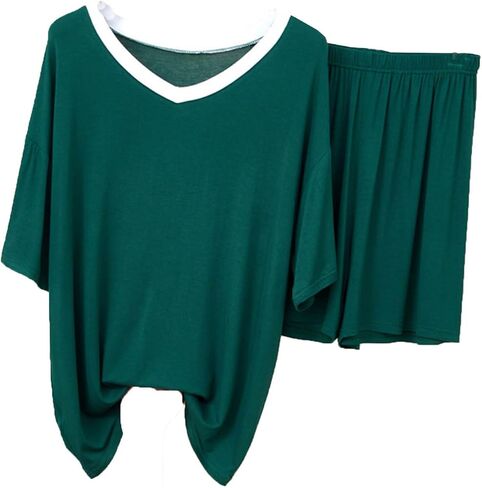 Pajamas For Women Set V-Neck Two Piece Modal Pajama Sets Short Sleeve Tshirt with Shorts Lightweight Summer Loungewear in Saudi Arabia