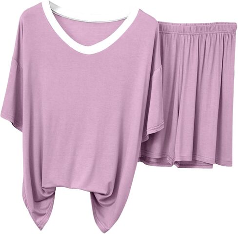 Pajamas For Women Set V-Neck Two Piece Modal Pajama Sets Short Sleeve Tshirt with Shorts Lightweight Summer Loungewear in Saudi Arabia