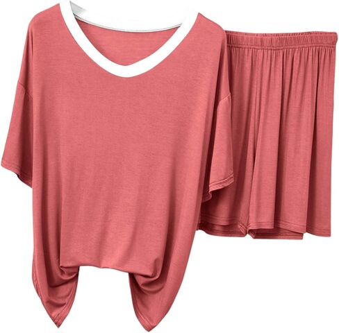 Pajamas For Women Set V-Neck Two Piece Modal Pajama Sets Short Sleeve Tshirt with Shorts Lightweight Summer Loungewear in Saudi Arabia