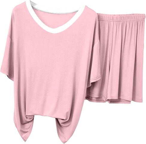Pajamas For Women Set V-Neck Two Piece Modal Pajama Sets Short Sleeve Tshirt with Shorts Lightweight Summer Loungewear in Saudi Arabia
