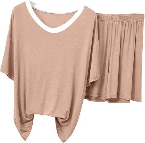 Pajamas For Women Set V-Neck Two Piece Modal Pajama Sets Short Sleeve Tshirt with Shorts Lightweight Summer Loungewear in Saudi Arabia