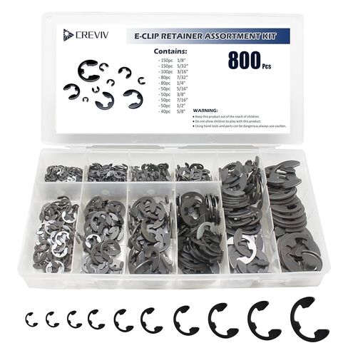 مجموعة متنوعة من حلقات الاحتفاظ بمشبك E - 800 قطعة 10 أحجام من مجموعة حلقات الاحتفاظ من فولاذ المنغنيز، حلقات إلكترونية من الدرجة الصناعية للسيارات والآلات والدراجات والمشروعات اليدوية (بوصة) in Kuwait