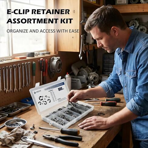 مجموعة متنوعة من حلقات الاحتفاظ بمشبك E - 800 قطعة 10 أحجام من مجموعة حلقات الاحتفاظ من فولاذ المنغنيز، حلقات إلكترونية من الدرجة الصناعية للسيارات والآلات والدراجات والمشروعات اليدوية (بوصة) in Kuwait