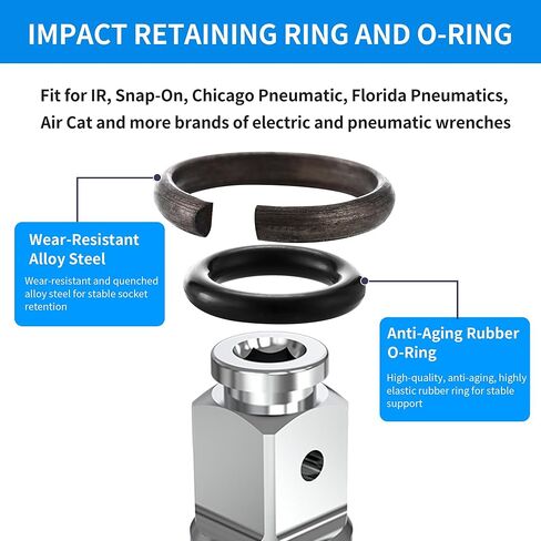 20 Sets 3/8" & 1/2" Impact Retaining Ring Clips with O-Rings, Friction Rings Socket Retainer Kit with Anvil Installation Tool, Compatible with Milwaukee Electric & Pneumatic Impact Wrenches in Saudi Arabia
