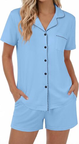 Ekouaer Pajama Set for Women Classic Loose Short Sleeve Pjs Set with Pockets in Saudi Arabia