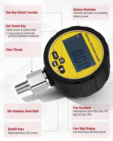 مجموعة قياس الضغط الهيدروليكي الرقمي، 10000PSI/700BAR/70Mpa مجموعة تشخيص الكل في واحد مع 2 مقياس ضغط رقمي، 10 وصلات اختبار (G、M、UNF、NPT、ZG)، 2 موصلات سريعة، 2 خرطوم وحقيبة حمل in Kuwait