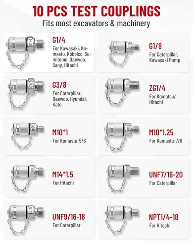 مجموعة قياس الضغط الهيدروليكي الرقمي، 10000PSI/700BAR/70Mpa مجموعة تشخيص الكل في واحد مع 2 مقياس ضغط رقمي، 10 وصلات اختبار (G、M、UNF、NPT、ZG)، 2 موصلات سريعة، 2 خرطوم وحقيبة حمل in Kuwait