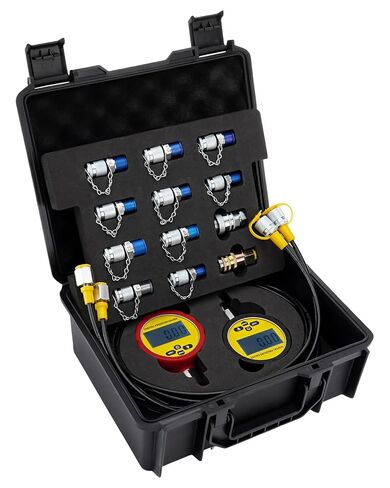 مجموعة قياس الضغط الهيدروليكي الرقمي، 10000PSI/700BAR/70Mpa مجموعة تشخيص الكل في واحد مع 2 مقياس ضغط رقمي، 10 وصلات اختبار (G、M、UNF、NPT、ZG)، 2 موصلات سريعة، 2 خرطوم وحقيبة حمل in Kuwait