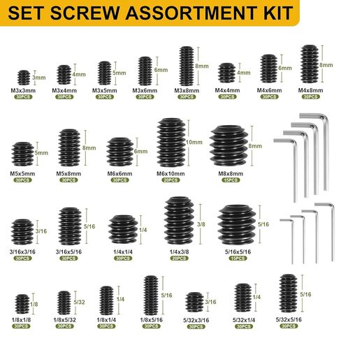 Set Screw Assortment Kit 700PCS, 25 Sizes Metric and SAE Set Screws M3 M4 M5 M6 M8 1/8" 5/32" 3/16" 1/4" 5/16" Socket Screw Kit 12.9 Alloy Steel for Bathroom Fixtures Door Handles in Kuwait