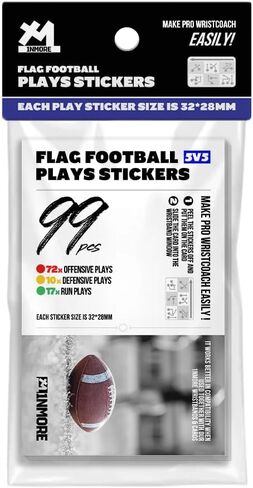 1NMORE 5v5, 7v7 Flag Football Wristbands Playbook, 99pcs Play Stickers for Youth Football Wrist Coach, Quick DIY Wristband for Coach & Quarterback (QB) Players in Kuwait