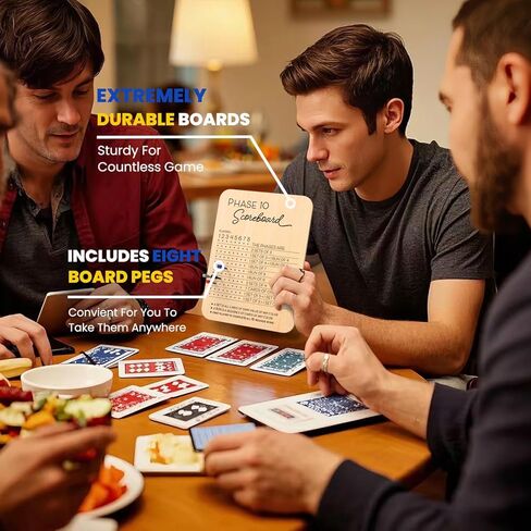 Phase 10 Score Board, Wooden Scoreboard for Phase 10 Card Game with 8 Colored Cribbage Pegs, Fun Board Card Games Accessories for Adults, Families, Parties & Travel in Kuwait