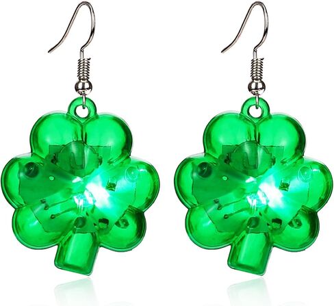 St. Patrick's Day Light Up Earrings Green Led Luck Clover Earrings Dangle Lightweight Plastic Led Shamrock Earrings Irish Holiday Carnival Earrings Jewelry for Women in Kuwait