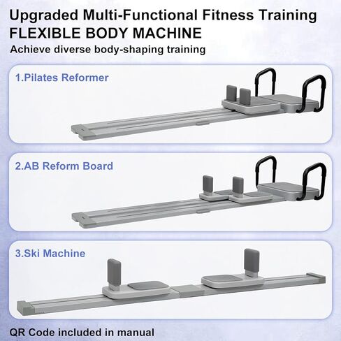 بيلاتيس ريفورمر - لوح بيلاتيس مع مسار ممتد 66.9 بوصة، آلة تزلج بيلاتيس للبطن محمولة متعددة الوظائف لمعدات التمارين المنزلية، آلة بيلاتيس in Kuwait