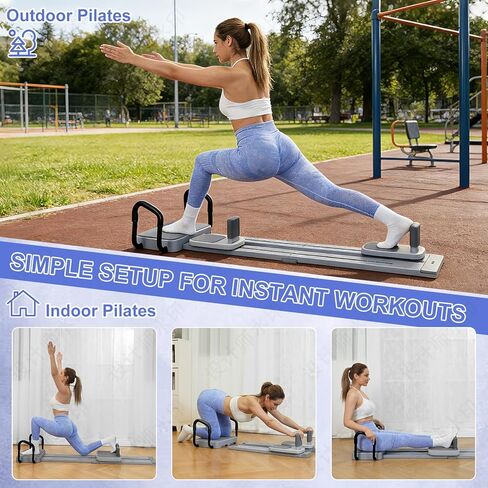 بيلاتيس ريفورمر - لوح بيلاتيس مع مسار ممتد 66.9 بوصة، آلة تزلج بيلاتيس للبطن محمولة متعددة الوظائف لمعدات التمارين المنزلية، آلة بيلاتيس in Kuwait