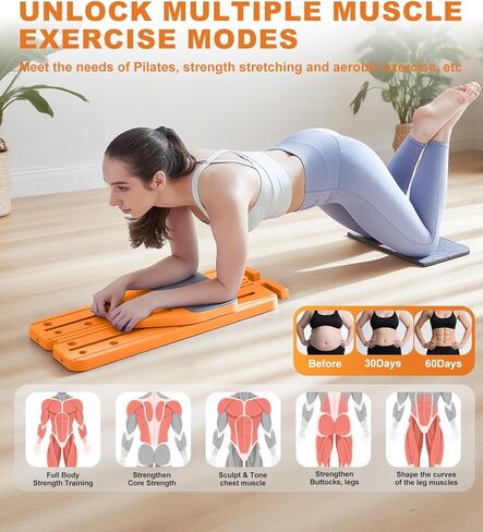 Pilates Board, 12 in 1 Mini Plilates Reformer Set, Multifuncional Portable Pilates Reformers Board for Home Workout, Free Combination 100+ Exercise Mode in Saudi Arabia