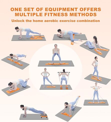 Pilates Board, 12 in 1 Mini Plilates Reformer Set, Multifuncional Portable Pilates Reformers Board for Home Workout, Free Combination 100+ Exercise Mode in Saudi Arabia