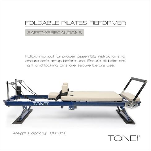 Tone Fitness قابلة للطي بيلاتيس ريفورمر - آلة بيلاتيس محمولة مع أشرطة مقاومة قابلة للتعديل، عربة انزلاقية سلسة ومعدات تمرين بيلاتيس لكامل الجسم في المنزل in Kuwait