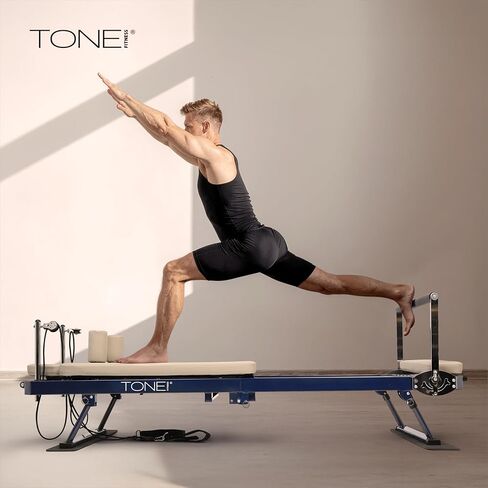 Tone Fitness قابلة للطي بيلاتيس ريفورمر - آلة بيلاتيس محمولة مع أشرطة مقاومة قابلة للتعديل، عربة انزلاقية سلسة ومعدات تمرين بيلاتيس لكامل الجسم في المنزل in Kuwait
