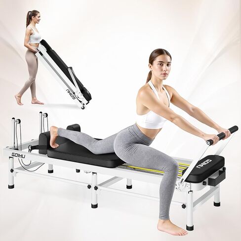 Pilates Reformer, 91" Foldable Reformer Pilates Machine with High & Low Mode, 3 in 1 Pilates Equipment for Home Use with Springs & Cords and Jumpboard in Kuwait