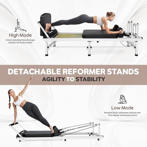 Pilates Reformer, 91" Foldable Reformer Pilates Machine with High & Low Mode, 3 in 1 Pilates Equipment for Home Use with Springs & Cords and Jumpboard in Kuwait