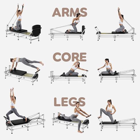 Pilates Reformer, 91" Foldable Reformer Pilates Machine with High & Low Mode, 3 in 1 Pilates Equipment for Home Use with Springs & Cords and Jumpboard in Kuwait