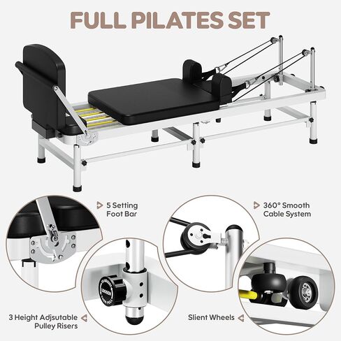 Pilates Reformer, 91" Foldable Reformer Pilates Machine with High & Low Mode, 3 in 1 Pilates Equipment for Home Use with Springs & Cords and Jumpboard in Kuwait